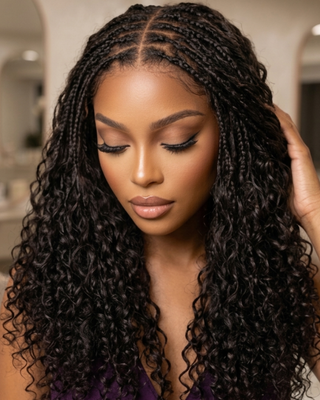 22" Black Virgin_Human Hair Boho Braids