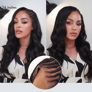 Side Braided Yaki Body Wave Glueless Ear-to-ear 13x6 Frontal HD Lace Wig Human Hair Flexi-Fit Drawstring Cap