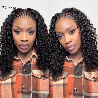 Knotless Fulani Braids Deep Wave Glueless Ear-to-ear 13x4 Frontal HD Lace Wig Human Hair