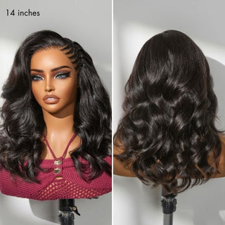 Side Braided Yaki Body Wave Glueless Ear-to-ear 13x6 Frontal HD Lace Wig Human Hair Flexi-Fit Drawstring Cap