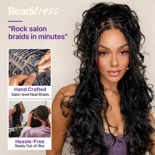Ombre Honey Blonde French Curl Knotless Boho Braids HD Full Lace Long Wig Flexi Fit Invisi Drawstring Cap