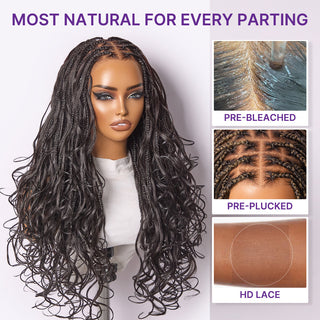 Ombre Honey Blonde French Curl Knotless Boho Braids HD Full Lace Long Wig Flexi Fit Invisi Drawstring Cap