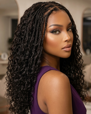 22" Black Virgin_Human Hair Boho Braids