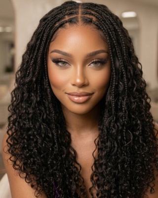 22" Black Virgin_Human Hair Boho Braids
