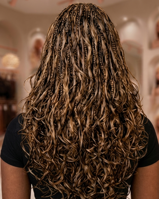Ombre Honey Blonde French Curl Knotless Boho Braids HD Full Lace Long Wig Flexi Fit Invisi Drawstring Cap